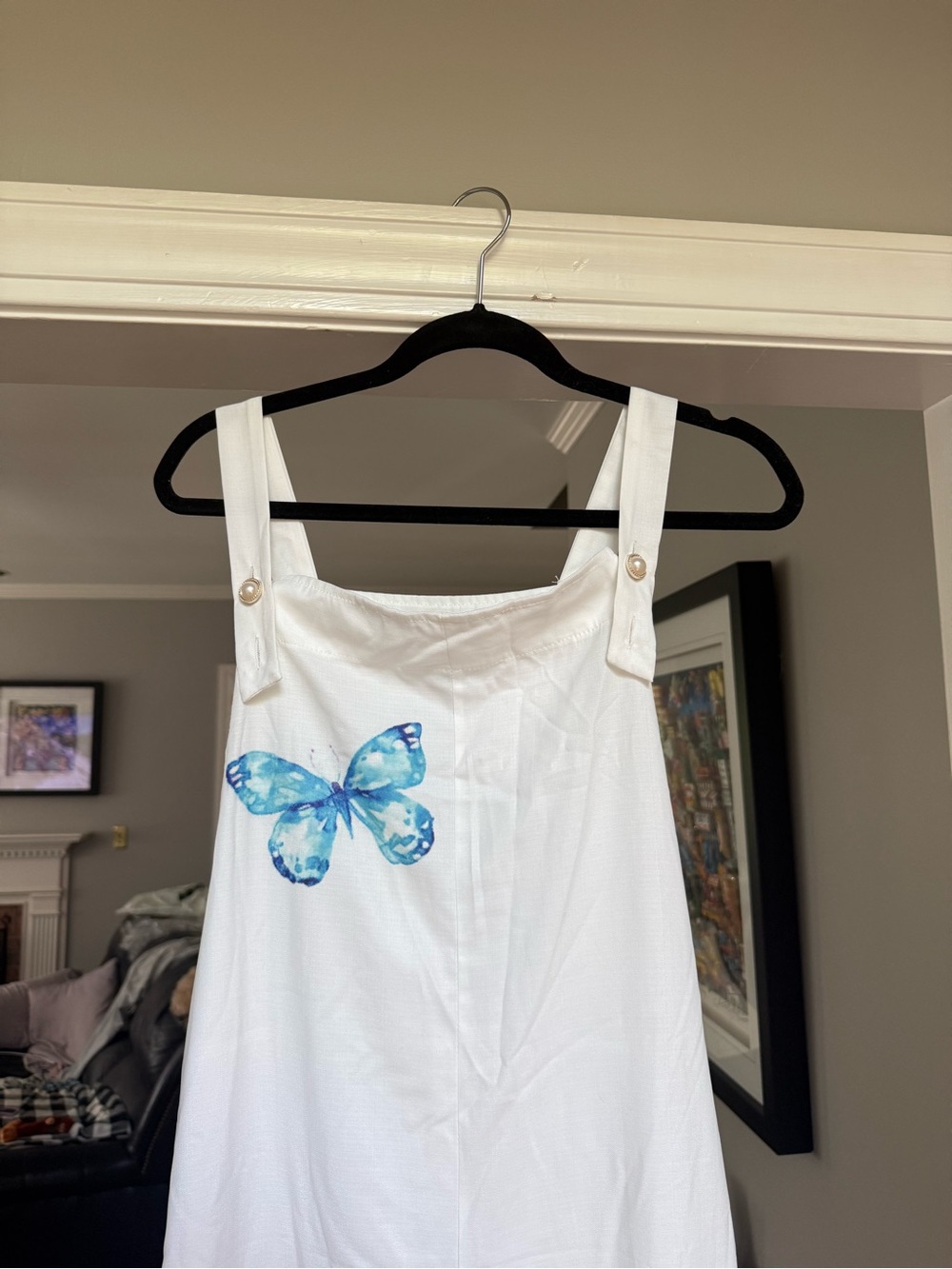 Women’s White Floral & Butterfly Linen Romper Jumpsuit - Picture 4 of 6